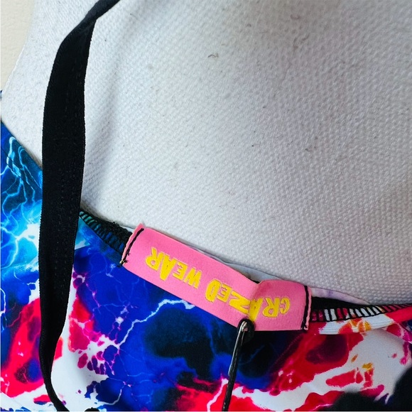 CrazedWear Sol Rainbow Electric Lightning Mesh Plunge Neck O-Ring Rave Bodysuit - Picture 6 of 10